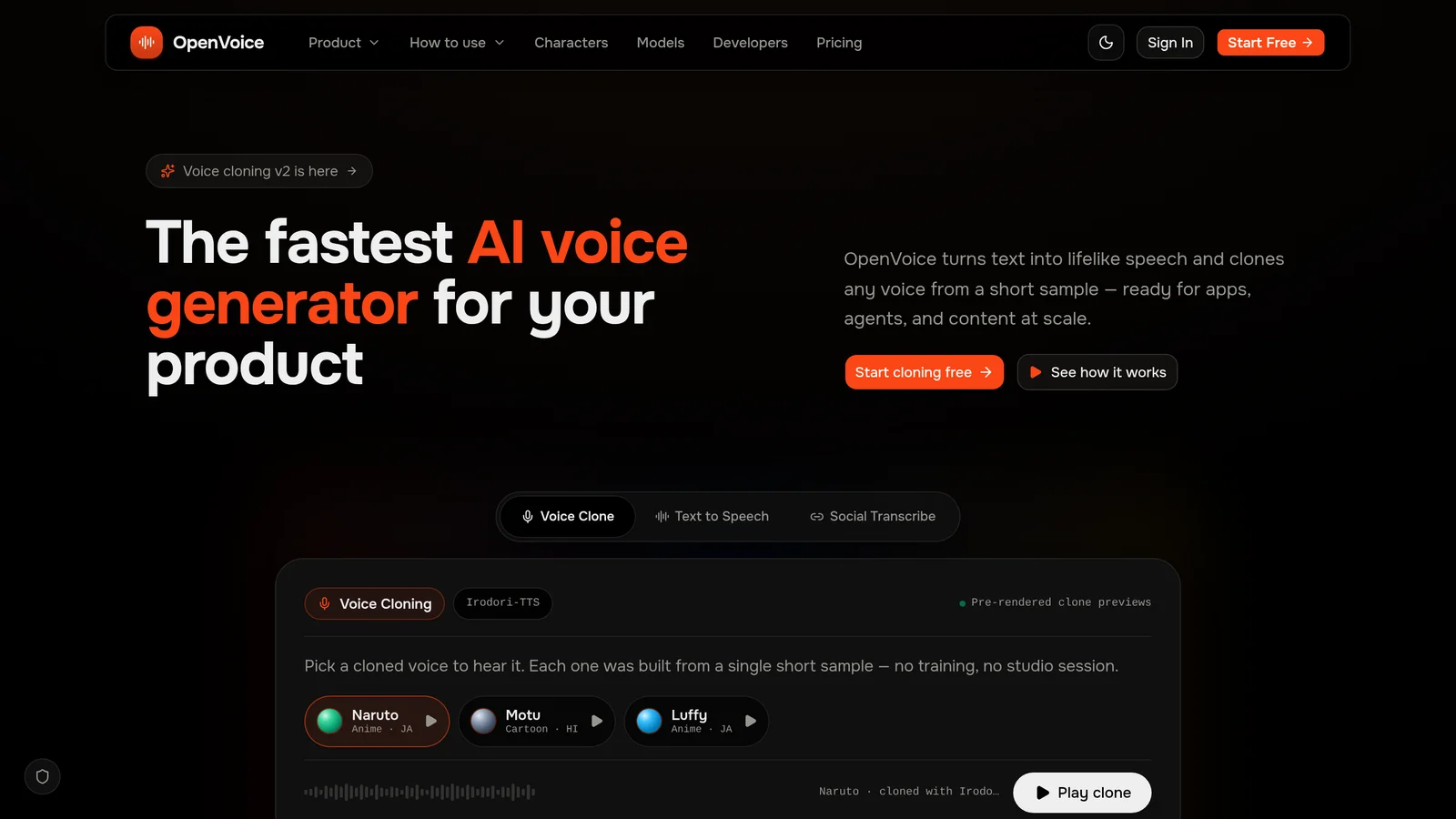 OpenVoice homepage