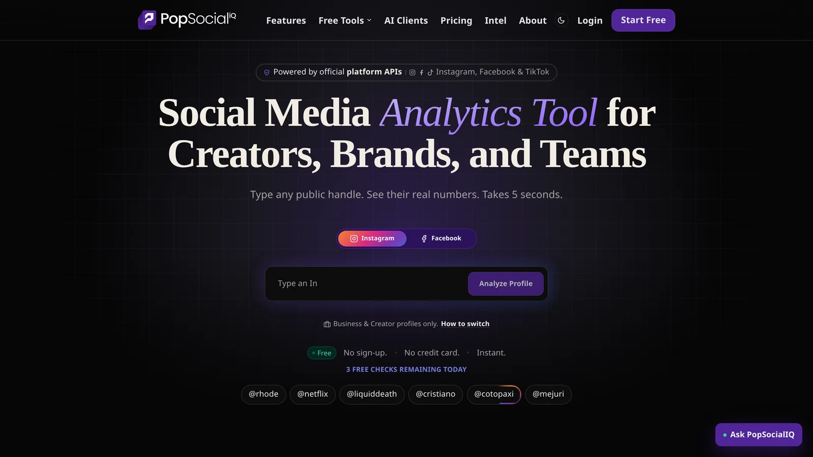 PopSocialIQ homepage